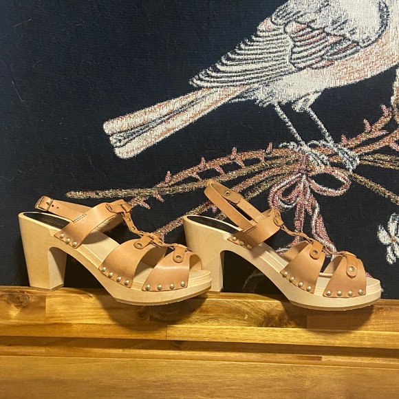 Brand New Swedish Hasbeens Brassy Leather High Heel Sandals NWOT - Picture 2 of 10